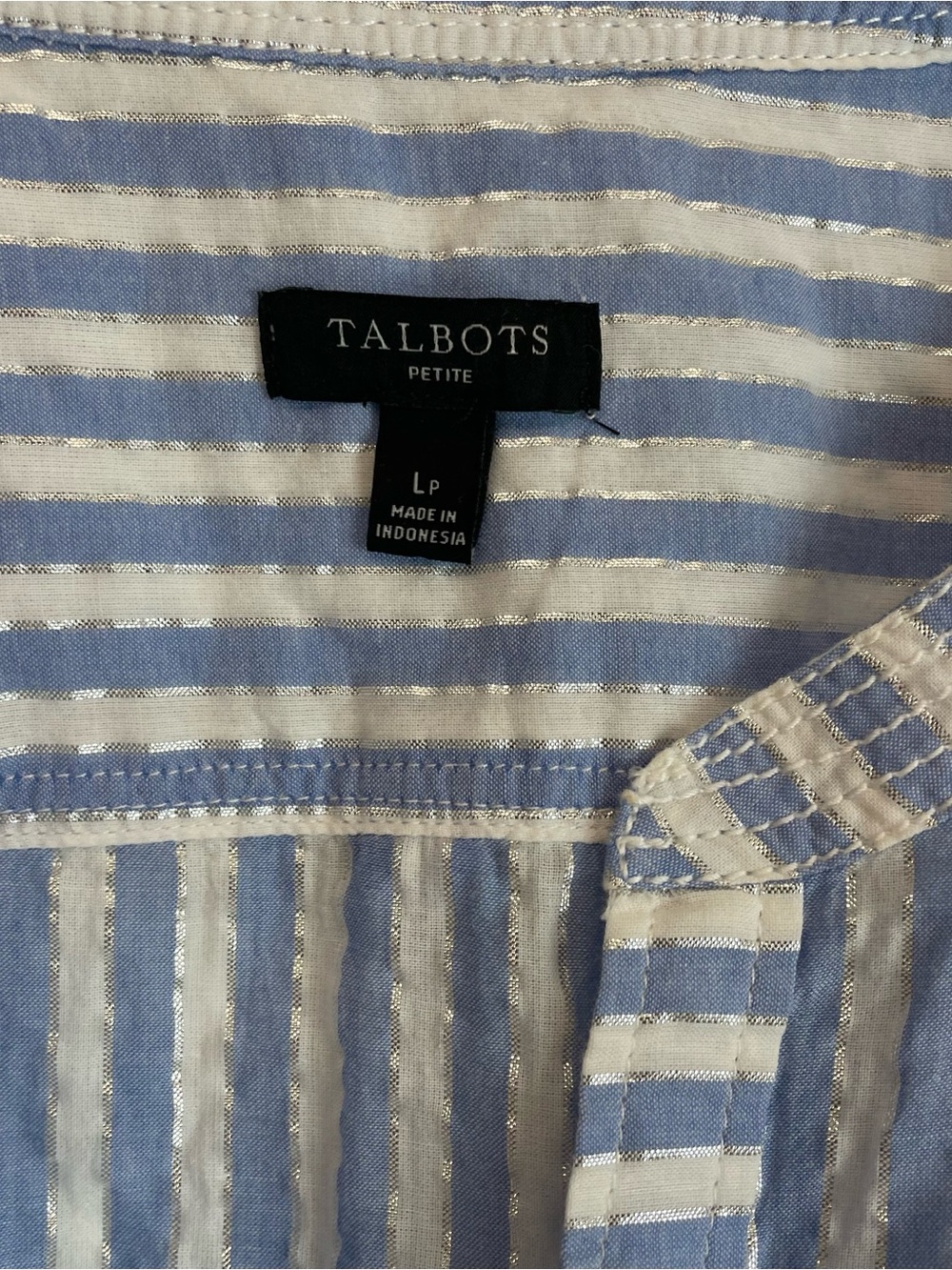 Talbots Light Blue and White Striped Popover Shirt Size L Petites - Picture 4 of 8